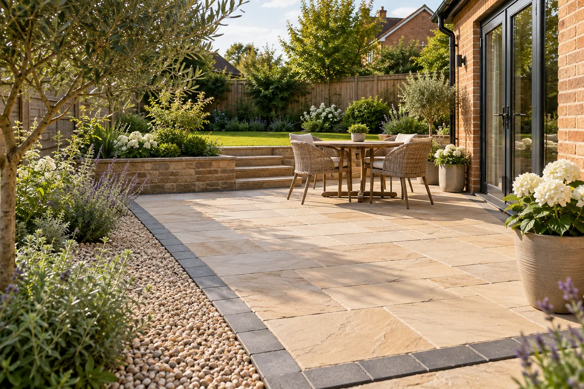 Illustrative garden paving and landscaping