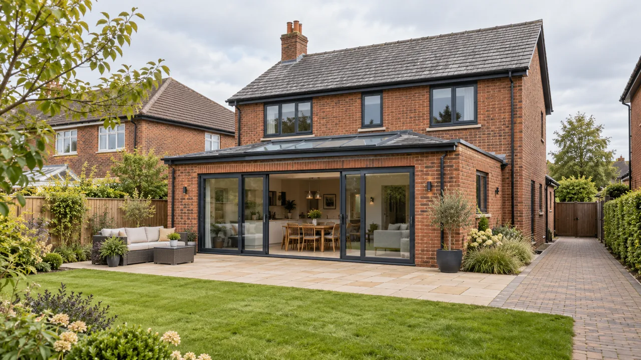Illustrative British home, extension and garden