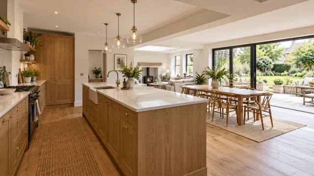 Illustrative renovated kitchen and living space