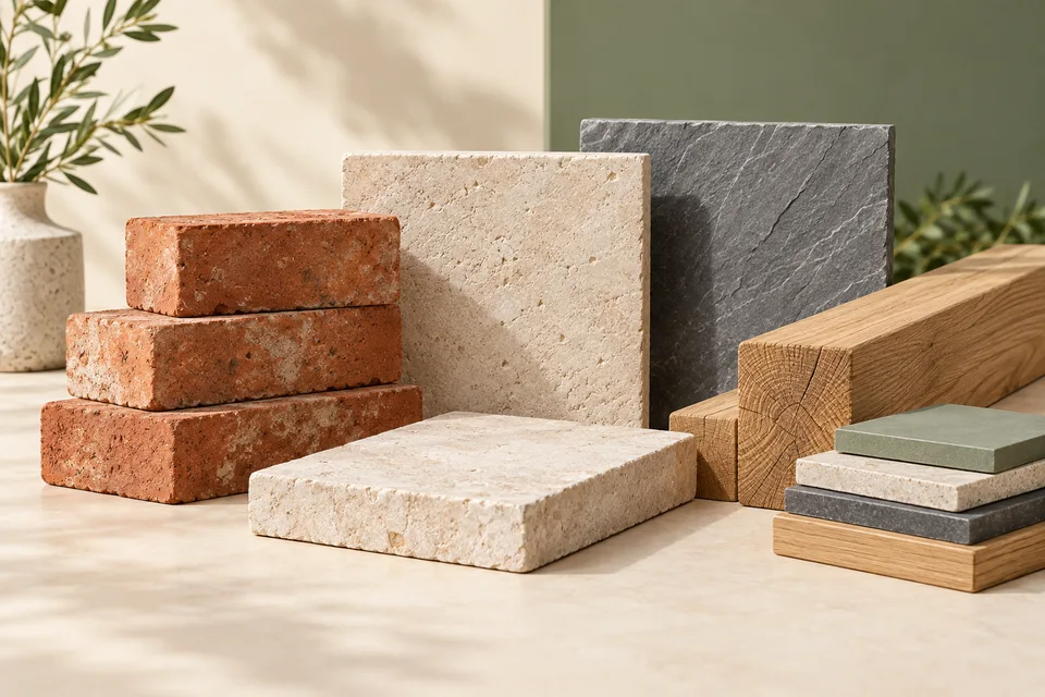 Illustrative brick, limestone, timber and slate samples